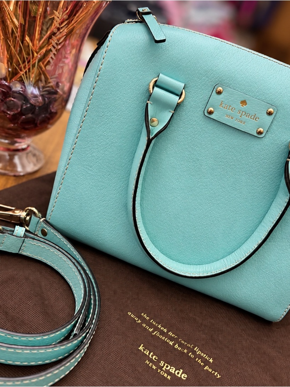 Kate Spade Alessa Turquoise Satchel with Strap & Dust Bag